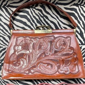 Vintage Brown Embossed Leather Handbag